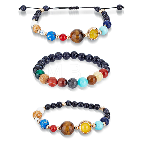 3Pcs 3 Styles Natural & Synthetic Mixed Gemstone & Plastic Beaded Stretch Bracelet & Braided Bead Bracelet BJEW-AN0001-28-1