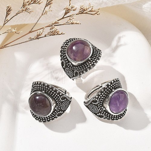 Natural Amethyst Adjustable Rings RJEW-I108-03AS-09-1