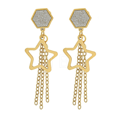 Ion Plating(IP) 304 Stainless Steel Star Dangle Stud Earrings EJEW-G400-42G-04-1