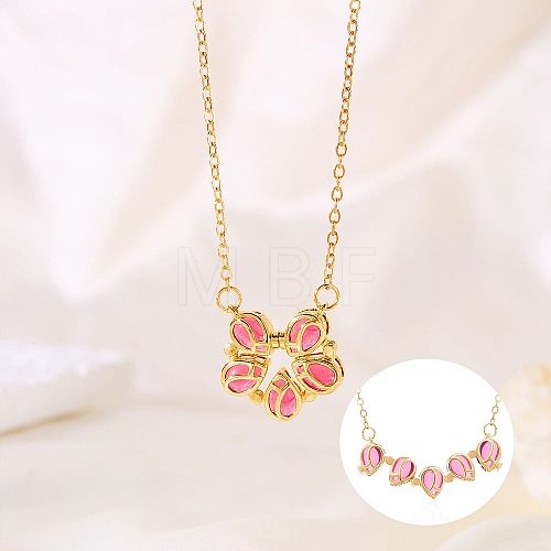 Brass Glass Magnetic Flower Pendant Cable Chain Necklaces for Women PW-WG39193-01-1