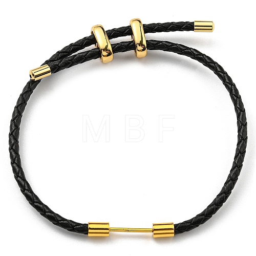 Brass Column Bar Link Bracelet with Leather Cords BJEW-G675-05G-11-1