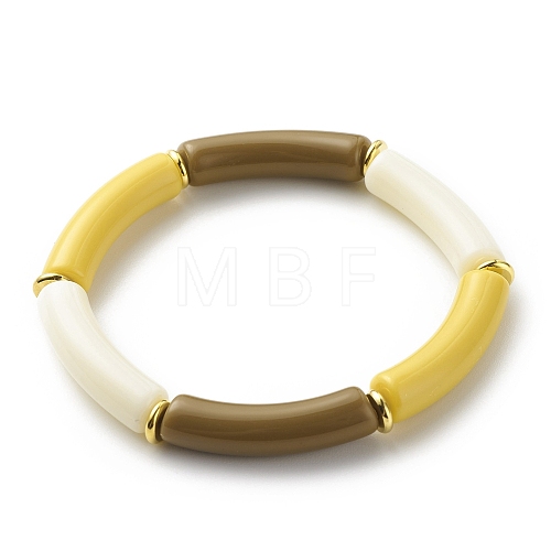 Imitation Jade Acrylic Curved Tube Beaded Stretch Bracelet for Women BJEW-JB08436-02-1