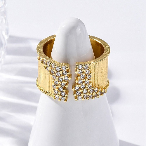 Brass Micro Pave Clear Cubic Zirconia Cuff Rings for Women RJEW-Q009-09G-1