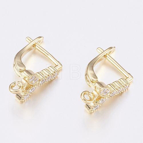 Brass Micro Pave Cubic Zirconia Hoop Earring Findings with Latch Back Closure ZIRC-K075-37G-1