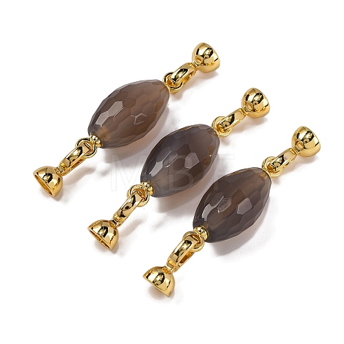 Rack Plating Brass and Grey Agate Flod Over Clasps KK-B103-09G-1