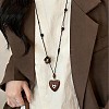Adjustable Wood Heart Pendant Black Waxed Cord Long Necklaces with Resin Flower for Women WG3A463-01-3