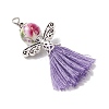 Porcelain Beaded with Polycotton Tassel Big Pendants PALLOY-JF02986-02-3