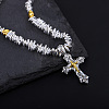 Religion Two Tone Alloy Cross Pendant Synthetic Hematite Chip Beaded Necklaces for Men WG8791E-01-4