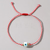Adjustable Handmade Lampwork Evil Eye Cotton Cord Braided Bead Bracelets WGE50B5-04-1