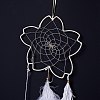 Handmade Flower Woven Net/Web with Feather Wall Hanging Decoration HJEW-A001-03B-3
