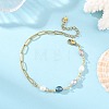 Natural Pearl Two Sides Polished Beaded Chain Bracelets with 304 Stainless Steel Paperclip Chains BJEW-JB14234-03-1