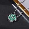 304 Stainless Steel Green Enamel 5-Petal Flower Pendant Necklaces for Women NJEW-U032-17P-01-2