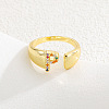 Brass Micro Pave Colorful Cubic Zirconia Cuff Open Rings FS-WG163C1-16-1