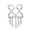 Brass Micro Pave Clear Cubic Zirconia Tassels Cuff Rings KK-T080-01P-1