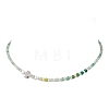 Natural Green Aventurine Faceted Round and Dyed Malaysia Jade & Pearl Beaded Necklaces with Brass Micro Pave Clear Cubic Zirconia Cross NJEW-JN05975-01-2