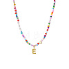Colorful Beaded Heart Letter Necklace with Pearl Elements Stainless Steel Pendant Jewelry TR2146-5-1
