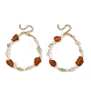 Raw Natural Amber & Rose Quartz Nuggets & Cultured Freshwater Pearl Beaded Bracelets BJEW-JB14288-3
