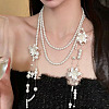 Plastic Imitation Pearl Round Beaded Flower Tassel 3 Layer Necklaces for Women WGA3D1C-01-1
