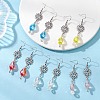 Teardrop with Flower Alloy Glass Dangle Earrings EJEW-JE06819-2