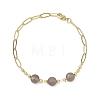 Natural Grey Agate Faceted Flat Round Beaded Brass Paperclip Chain Bracelets GG-CBA37F5-02G-05-4