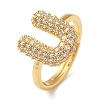 Rack Plating Letter Brass Micro Pave Clear Cubic Zirconia Adjustable Rings for Women KK-S391-03G-U-2