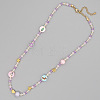 Christmas Theme Glass & Imitaiton Pearl & Brass Bicone Flat Round Beaded Necklaces GF3195-6-1