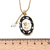 304 Stainless Steel Enamel Rose Flower Black Oval Pendant Round Snake Chain Lariat Necklaces for Women NJEW-A073-01G-3