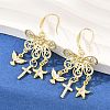 Cross with Bird & Starfish Brass Clear Cubic Zirconia Dangle Earrings EJEW-H182-01G-1