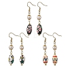 Printed Handmade Porcelain & Natural Freshwater Pearl Dangle Earrings EJEW-JE07374-2
