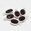 Oval Faceted Silver Tone Brass Glass Charms GLAA-O015-13S-1