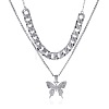 2Pcs Alloy Crystal Rhinestone Butterfly Pendant Necklaces for Women WG05CA5-03-2