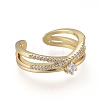Brass Micro Pave Clear Cubic Zirconia Cuff Rings RJEW-K232-13G-2