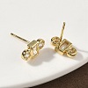 Rectangle with Flat Round Brass Micro Pave Clear Cubic Zirconia Stud Earrings EJEW-G452-12G-3