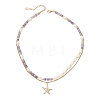 Natural Amethyst Heishi Beads and Rice Natural Pearl Beaded Double Layer 304 Stainless Steel Starfish Pendant Necklaces NJEW-JN05847-02-4