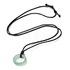Natural Green Aventurine Ring Pendant Necklace with Waxed Cords NJEW-R262-01B-09-2