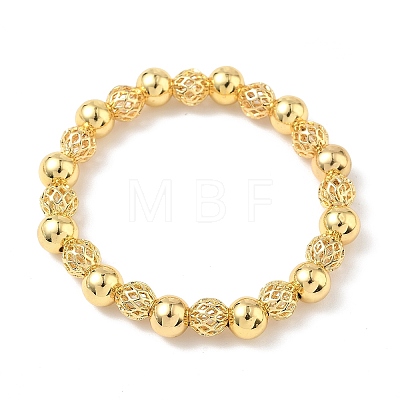 Brass Round Beaded Stretch Bracelets for Women BJEW-B148-04B-G-1
