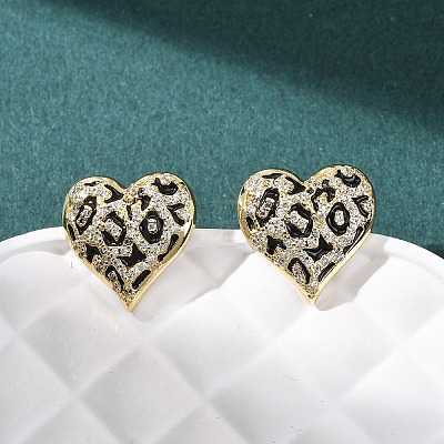 Heart Brass Micro Pave Clear Cubic Zirconia Stud Earrings EJEW-H178-09G-02-1