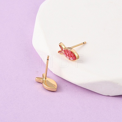 Brass Enamel Fish Stud Earrings EJEW-I322-07G-1