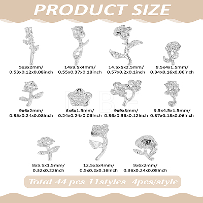 44Pcs 11 Styles Flower Alloy Cabochons FIND-LP00003-75S-1