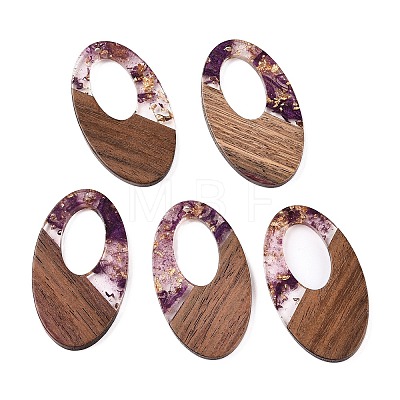 Transparent Resin and Walnut Wood Pendants RESI-T057-02H-1