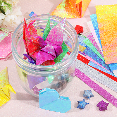 Globleland 3 Bags 3 Style Glitter Star Origami Papers DIY-GL0005-06-1