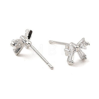 Brass Pave Clear Cubic Zirconia Bowknot Stud Earrings for Women EJEW-G362-13P-1