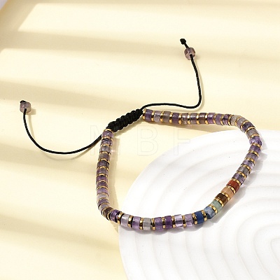 Natural Amethyst & Non-magnetic Hematite Beaded Adjustable Bracelets for Unisex BJEW-K251-09X-1