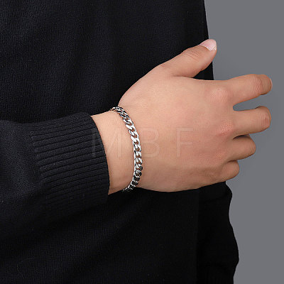 201 Stainless Steel Curb Chain Bracelets with Lobster Claw Clasps for Men BJEW-P316-01A-P-1