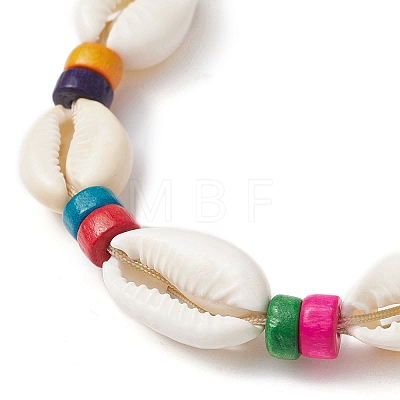 Natural Shell & Maple Wood Braided Bead Bracelet BJEW-TA00393-1