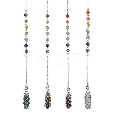Mixed Synthetic & Natural Round Gemstone Pointed Dowsing Pendulums PALLOY-JF02455-02-1