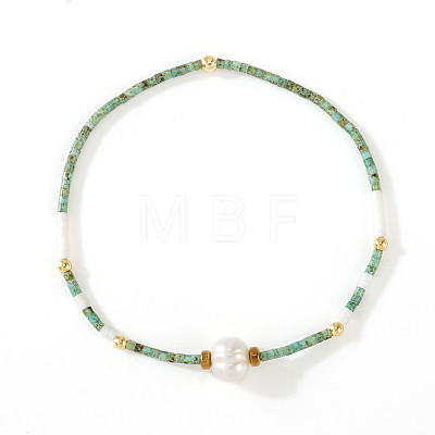 Natural Freshwater Pearl and Dyed Natural Howlite Rice Beaded Stretch Bracelets for Women PF0459-1-1