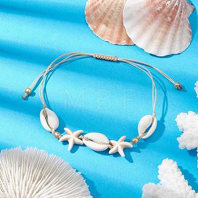 Synthetic Turquoise Beads with Natural Mixed Cowrie Shell Beads Anklet AJEW-AN00577-01-1