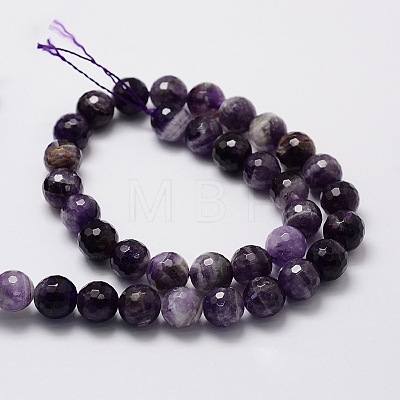 Faceted Round Natural Chevron Amethyst Bead Strands G-L437-22-10mm-1