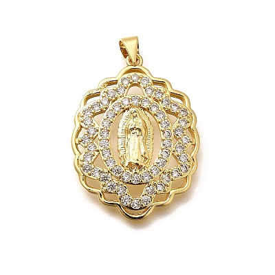 Religion Themed Rack Plating Brass Micro Pave Cubic Zirconia Pendants KK-L226-007G-14-1